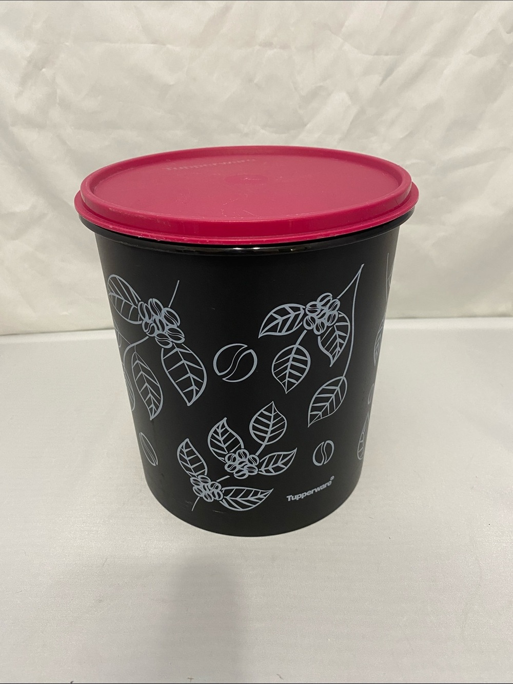 Tupperware Coffee Black Canister with Pink Lid and White Floral Design